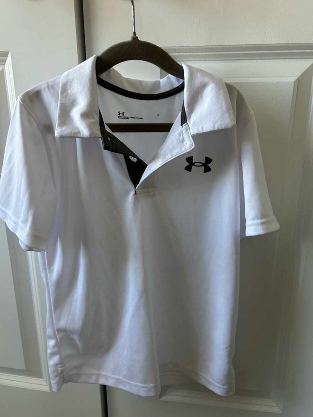 Under Armour White Polo with Black Logo and Trim